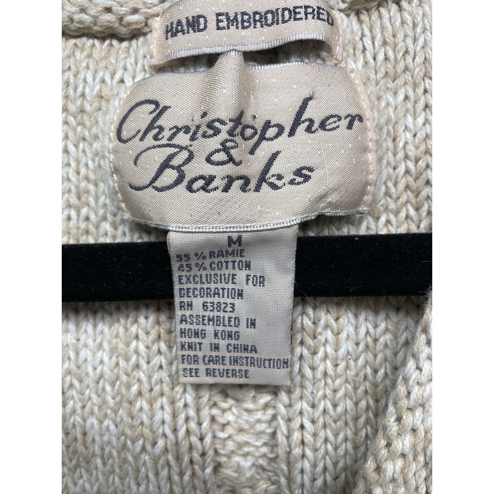 Vtg Christopher And Banks Womans Sweater Vest Size Medium Hand Embroidered Knit - Picture 9 of 12